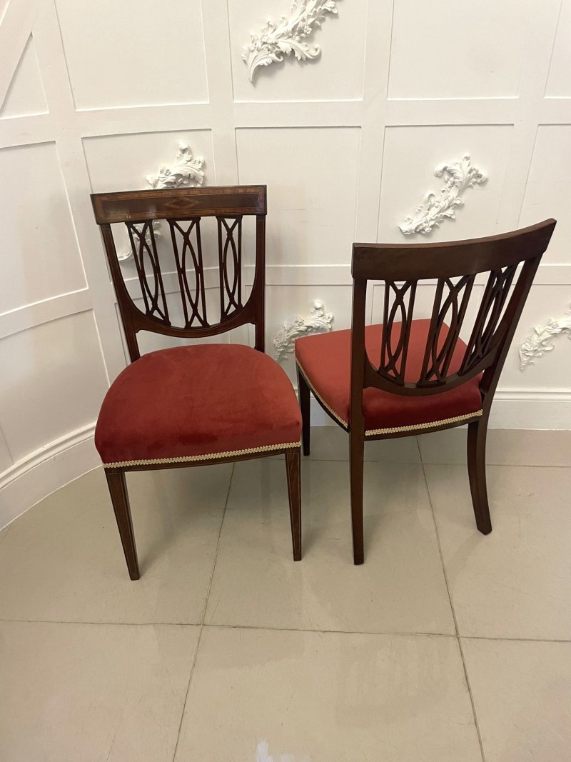 Exceptional Quality Antique Set of Eight Victorian Inlaid Carved Mahogany Dining Chairs - Image 6